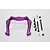 GPM Racing purple anodized aluminium front shock tower with included screws, nuts, and spacers on a white background.