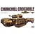 Box art for Tamiya 1/35 scale British Churchill Crocodile tank model kit, showing an illustration of the tank with its fuel trailer against a white background.