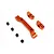 HPI Racing orange anodised aluminium rear hinge pin brace set with four small black rubber bushings on a white background.