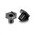 Two black aluminium RC wheel hex hubs with -0.5 offset markings, shown from different angles on a white background.
