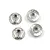Four silver titanium 4mm flanged serrated nuts for RC cars, shown from top and bottom angles.