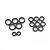 A collection of various sized rubber shielded ball bearings arranged on a white background.