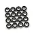 A set of sixteen identical rubber shielded ball bearings arranged in a four-by-four grid on a white background.