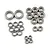 A collection of various sized metal shielded ball bearings arranged on a white background.