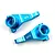 Two blue anodized aluminium RC front steering hubs with the Yeah Racing logo engraved on the surface.