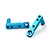 Two blue anodized aluminium servo mounts for RC cars, featuring threaded holes and a cylindrical post, isolated on a white background.