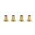 Four small brass flanged bushings lined up horizontally against a plain white background.