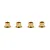 Four small brass flanged bushings arranged in a row against a white background.