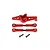 A set of red anodized aluminium RC steering components, including a steering arm, two turnbuckle linkages, and two mounting screws.