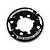 A black circular aluminium motor mount conversion plate by Yeah Racing with white engraved text on a white background.