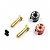A set of Yeah Racing 4mm bullet plug grips including two gold-plated bullet connectors, two anodized aluminium grips in red and black, and two small grub screws.