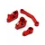 A set of four red anodized aluminium RC servo saver components arranged on a white background.