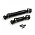Two black metal RC driveshafts of different lengths with YR logos and four small black screws on a white background.