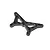 A black carbon fibre front shock tower for an RC car, featuring a triangular design with multiple mounting holes.