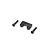A black metal rear sway bar mount for an RC car, accompanied by two matching black hex-head screws, isolated on a white background.