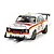 A 1/32 scale Scalextric Ford Escort MK1 RSR slot car in white with red and yellow racing livery, featuring Marlboro branding and gold wheels.