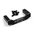 A black aluminium servo mount by Yeah Racing with a set of black mounting screws on a white background.