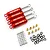 Four red aluminium Yeah Racing internal shock absorbers with silver shafts, accompanied by brass spacers, springs, and black rubber O-rings on a white background.