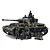 A fully assembled and painted 1/35 scale Tamiya Panzerkampfwagen IV Ausf.G model tank with crew figures, a motorcycle, and fuel canisters.
