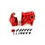 Rovan red anodized aluminium gearbox case set including two main housing pieces, a small cap, and various black screws and washers.