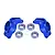 A pair of blue anodized aluminium rear hubs for RC cars, marked L and R, with four metal ball bearings, set against a white background.