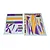 Two sheets of FMS Super EZ RC plane decals featuring purple, yellow, and grey geometric patterns and branding on a white background.