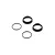 Two black aluminium adjustable shock body collars and two black rubber O-rings for RC car suspension.