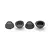 Four black silicone shock membranes for RC car suspension arranged in a row against a white background.