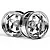 Two chrome-finished HPI Work Meister S1 RC car wheels positioned side-by-side against a white background.