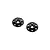Two black anodized aluminium rear wing shims with a circular design and multiple holes, isolated on a white background.