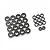A collection of various sized metal ball bearings with black rubber seals arranged on a white background.