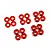 A set of twenty small, round, red anodized aluminium washers arranged in five groups of four on a white background.