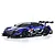 A studio shot of a Kyosho Mini-Z Raybrig NSX Concept-GT RC car body shell in blue and black with racing decals on a white background.