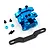 Yeah Racing blue aluminium gearbox cover with a carbon fibre shock absorber mount and included hardware on a white background.
