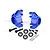 A pair of blue anodized aluminium steering hubs for RC cars by GPM Racing, including screws, bearings, and pins.
