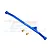 A blue anodized aluminium steering tie rod for RC cars by GPM Racing, shown with two small brass bushings against a white background.