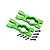 Two green anodized aluminium body mount braces from GPM Racing with included black screws, viewed from an angle against a white background.