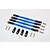 A set of four blue anodized aluminium steering linkages with black plastic rod ends and included mounting screws on a white background.