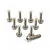 A group of ten silver-colored titanium button head screws arranged on a white background.