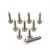 A set of ten silver-coloured titanium button head screws arranged on a white background.