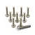 A set of ten silver-coloured titanium button head screws with fine threading, arranged in a group on a white background.