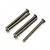 Five metallic button head screws arranged in a row against a white background.