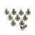 A collection of ten silver-coloured titanium button head screws arranged on a white background.