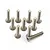 A set of ten silver-coloured titanium countersunk head screws arranged on a white background.