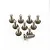 A set of ten silver-coloured titanium countersunk screws with coarse threads arranged on a white background.