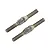 Two silver-coloured metal turnbuckles with threaded ends and a central hexagonal adjustment section, isolated on a white background.
