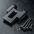 A black aluminium MST rear upper deck connector with four matching screws and four washers on a textured black surface.