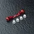 MST red aluminium suspension arm mount with +3.5/+5 markings and four small white plastic inserts on a dark textured surface.