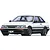 A digital illustration of a white and black 1985 Toyota AE86 Levin 2-door coupe, shown from a front three-quarter angle.