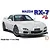 A digital illustration of a white Mazda FD3S RX-7 Type RZ model car, featuring a front splitter, dark grey wheels, and red bucket seats.